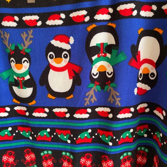 PENGUINS Print Dress 3X Stretchy Holly Mittens Christmas Trees Colorful Holiday - Picture 4 of 11
